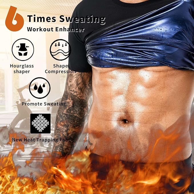 Sauna Sweat Suits Shirt Waist Trainer for Men Compression Vest Workout Gym Clothes Sweat Enhancer Short Sleeve
