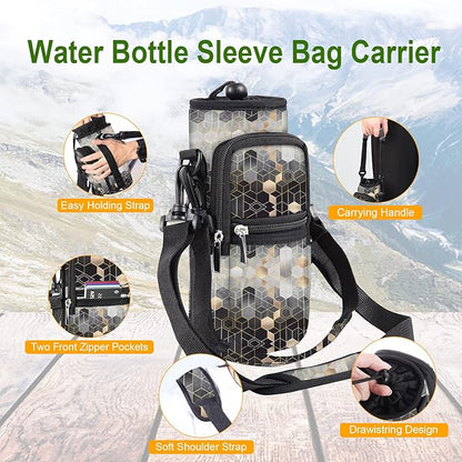 25/32/40/64oz Water Bottle Bag Holder Carrier-Insulated Crossbody Sling Case Sleeve with Strap & Pockets for Men Women Gym Cycling Travel Walking Hiking Camping