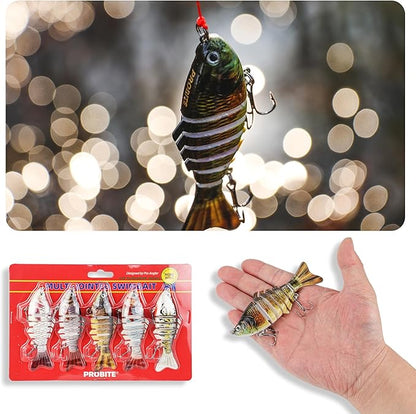 5PCS Lifelike Fishing Lures – Multi-Jointed Swimbait for Bass, Trout, Crappie, Walleye, Pike, Realistic Action with 3D Fish Eyes and Sharp Hooks, Perfect for Fishing Kits in Saltwater & Freshwater