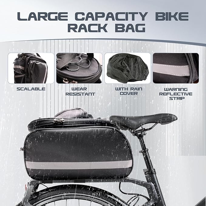 Coolrunner Panniers Bike Bags Bike Rear Rack Bag Bicycle Trunk Bag 27L Bicycle Rack Rear Bag with Rain Cover Bike Saddle Bag for Grocery Shopping Commuter Travel Outdoor Cycling Trip