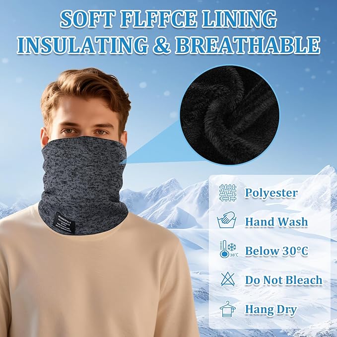 Winter Neck Gaiter Thermal Fleece-Lined Cold-Weather Scarf Wind-Block Face Cover Stretch Lightweight for Men Women
