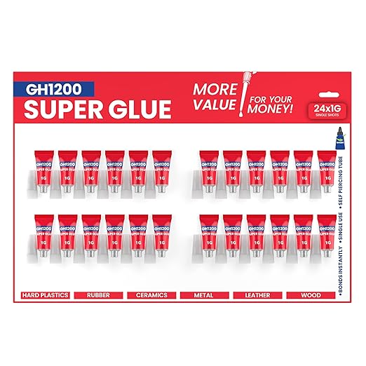 1 Gram (Pack of 24) Single Use Super Glue All Purpose - Superglue - Ca Glue Thick & Strong Adhesive for DIY Craft, Ceramics, Frame, Leather, Metal Etc
