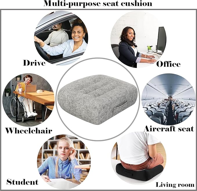 Super Thicken Car Seat Cushion for Adults-Car Booster Seat for Short Drivers-Increase The Field of View by 12cm/4.7in,Plush shell, breathable,with handle,easy to carry,for Cars,Office,Home(Light Gray）