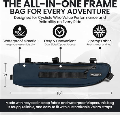 ALMSTHRE Signature Bike Frame Bag - Cosmic Blue, Small/Medium Sizing | Durable Recycled Ripstop Material, Waterproof Zippers & Customizable Design for Essentials
