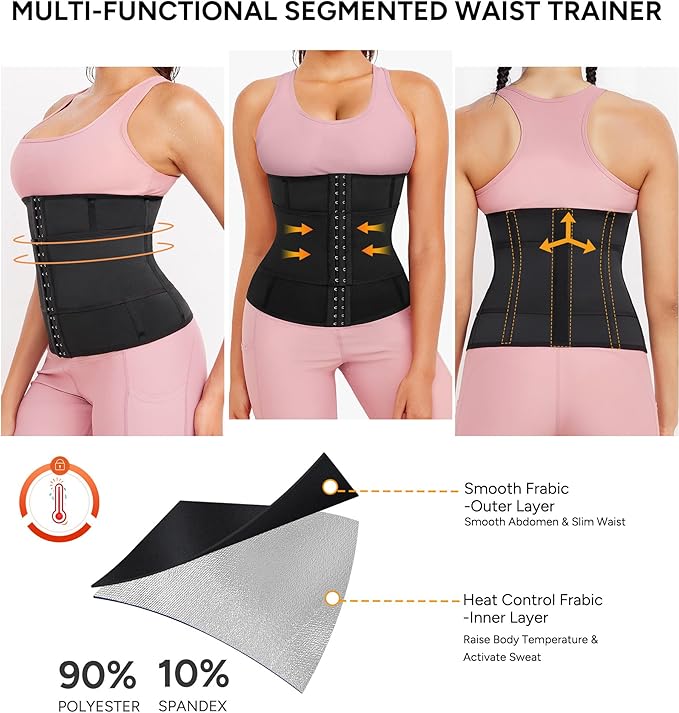LEINIDINA Waist Trainer for Women Corset Shapewear Segmented Sweat Waist Trimmer for Women Workout Belt