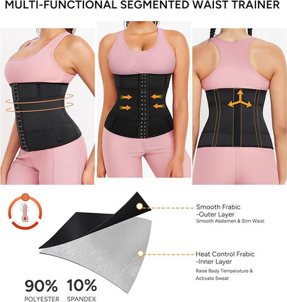 LEINIDINA Waist Trainer for Women Corset Shapewear Segmented Sweat Waist Trimmer for Women Workout Belt