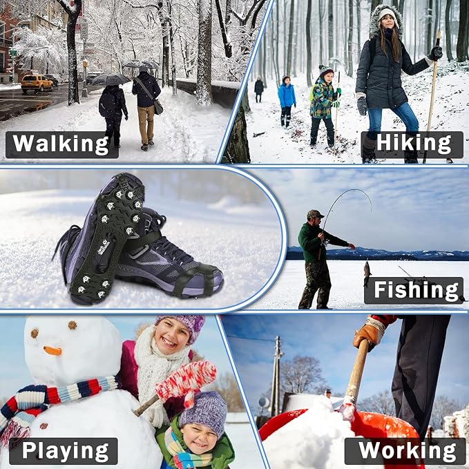 Lechin Crampons - Ice Cleats - Anti Slip Winter Ice Grippers Traction Cleats - 11 Stainless Steel Spikes