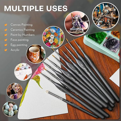 Golden Maple Miniature Paint Brushes Drybrush-10pcs Model Detail Paint Brush Set, Small Fine tip Brushes for Acrylic, Watercolor & Paint by Number, Figurine