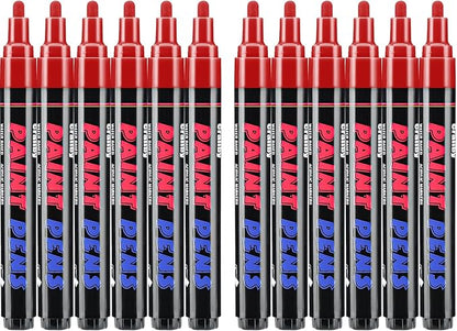 Red Paint Pens Paint Markers - 12 Pack Permanent Quick Dry Waterproof Marker Pens for Rocks Wood Fabric Plastic Canvas Glass Mugs Metal Tire Stone