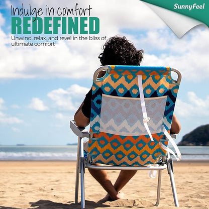 SUNNYFEEL 17" Tall Oversized Beach Chairs 2 Pack for Adults Heavy Duty 500 LBS, 5 Position, Portable High Folding Camping Chair with Cup Holder for Outdoor/Lawn/Trip, Foldable Sand Chairs for Adults
