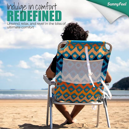 SUNNYFEEL 17" Tall Oversized Beach Chairs 2 Pack for Adults Heavy Duty 300 LBS, 5 Position, Portable High Folding Camping Chair with Cup Holder for Outdoor/Lawn/Trip, Foldable Sand Chairs for Adults
