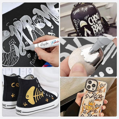 White Paint Pens Paint Markers, 2 Pack Oil Based Permanent Markers With 2-3mm Medium Point Tip For Rock Painting, Wood, Plastic, Metal, Canvas, Mugs Art Supplier (White,2 Pack)