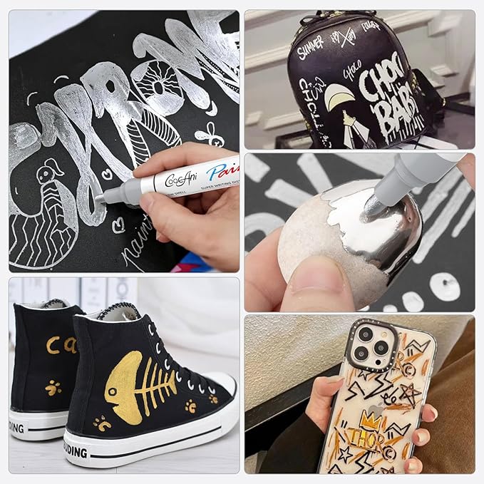 Paint Markers Paint Pens, Set of 2 Gold Oil Based Permanent Markers for Rock Painting, Metal,Glass,Ceramic,Wood,Canvas DIY Crafts Art Project (Gold,2 Pack)