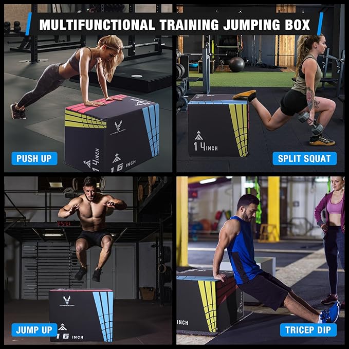 Modern-Depo 3 in 1 Plyometric Jump Box with High Density Foam | Fitness Plyo Box Jumps Height Adjustable 30/24/20, 24/20/16, 20/16/14, 1614/12 Inch for Home Gym, 440lb Weight Capacity