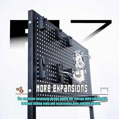 Fishing Rod Holders for Garage 3-Tier, Integrated structure extremely stable, Gear Storage for Up to 12 Rods with Hooks & Wheels, for Rod, Box, Reel Storage (6 hooks 6 reel rack 1 trays 4 wheels)