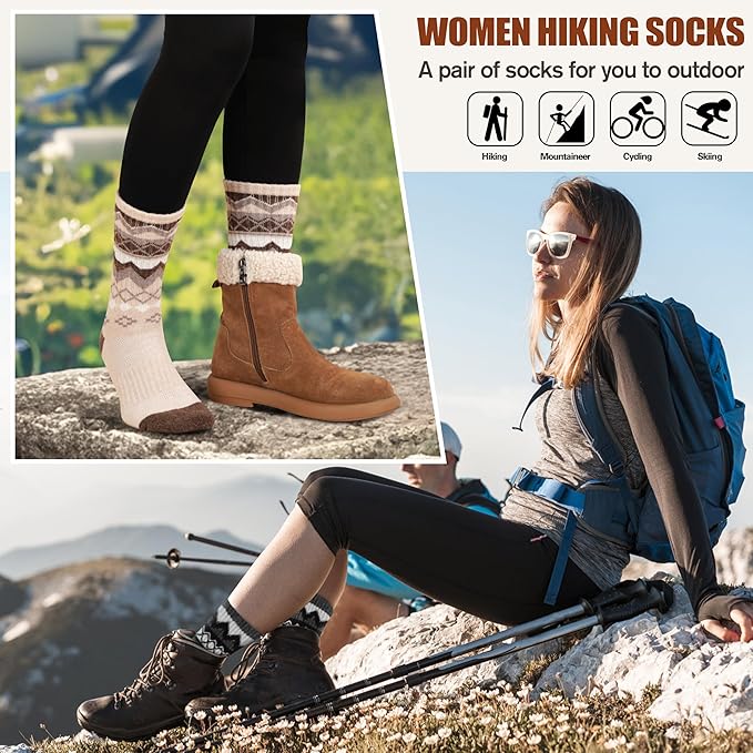 EBMORE Womens Merino Wool Hiking Socks Thermal Warm Winter Crew Cushion Work Boot Outdoor Socks 5 Pairs