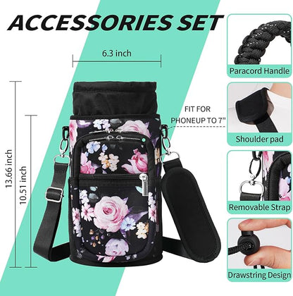 32/40/64/87/128 oz Water Bottle Carrier Bag, Neoprene Water Bottle Sleeve with 4 Pocket, Sport Water Holder with Paracord Handle and Shoulder Strap for Walking Hiking Camping Gym