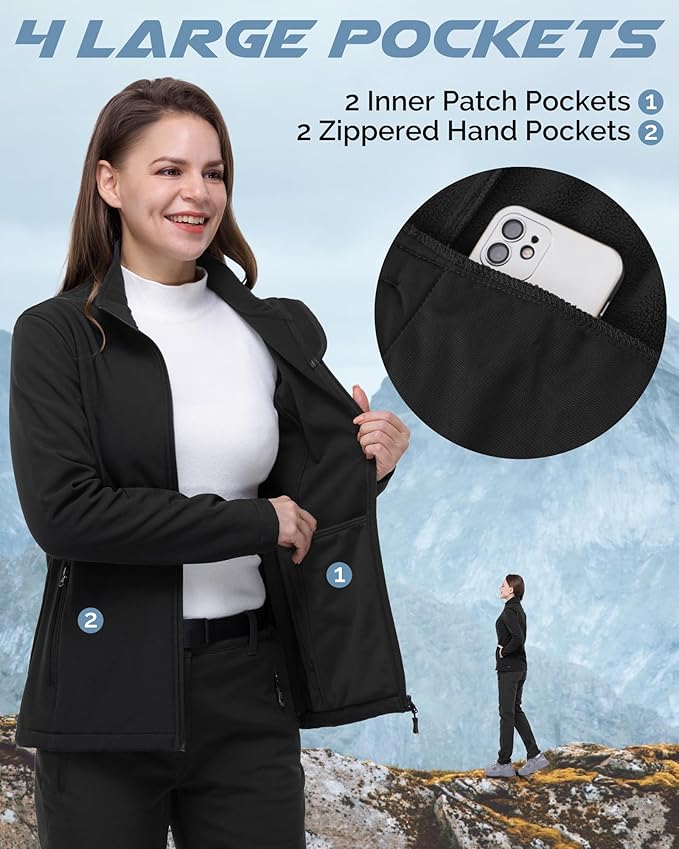 33,000ft Women's Lightweight Softshell Jacket Fleece Lined Windbreaker Waterproof Warm Jacket for Running Golf Hiking