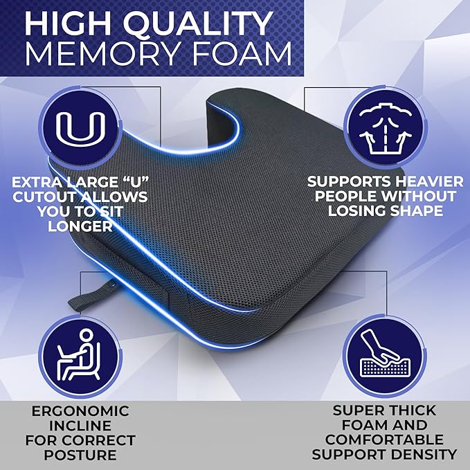 YogiBum Patented Cushion | Extra Large Tailbone Gap | Med Size for 150-190lbs | XL Size for 190lbs+ | Relief for LowBack, Tailbone, Sciatica, Hemorrhoids | Snug Fit on Office/Computer Chairs