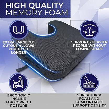 YogiBum Patented Cushion | Extra Large Tailbone Gap | Med Size for 150-190lbs | XL Size for 190lbs+ | Relief for LowBack, Tailbone, Sciatica, Hemorrhoids | Snug Fit on Office/Computer Chairs