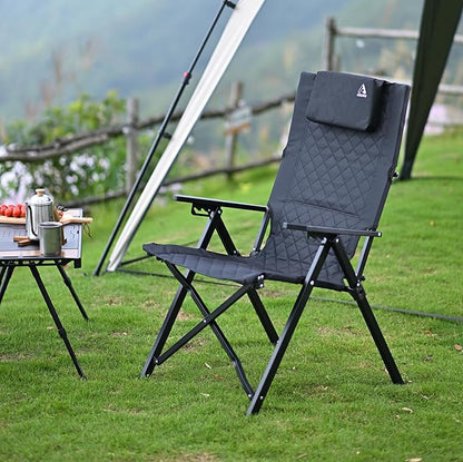 Reclining Camping Chair, Heavy Duty Folding Chairs with 4-Stage Adjustable High Back for Adults, Compact Foldable Outdoor Patio Reclining Chair with Storage Bag (Black, 2 Pack)