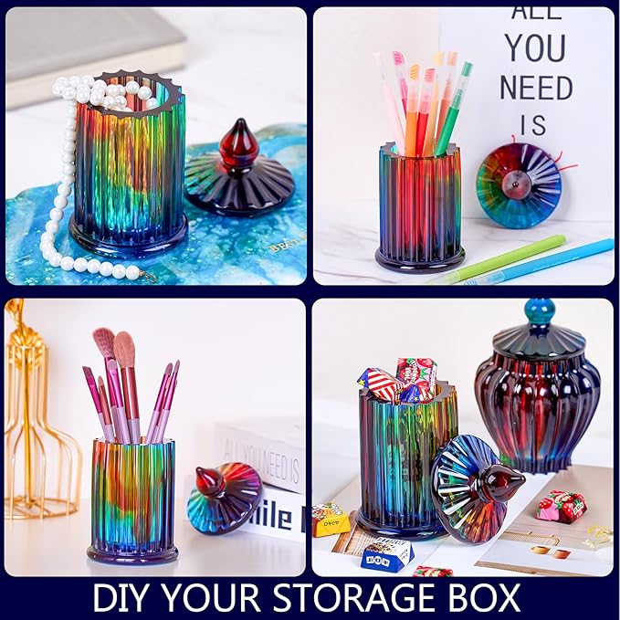 Jar Resin Molds Silicone with Lid Jewelry Storage Box Epoxy Resin Casting Mold for DIY Candle Vessels Pen Holder Cement Mould Cool Vintage Craft Making Candy Container Concrete Moulds Home Decoration