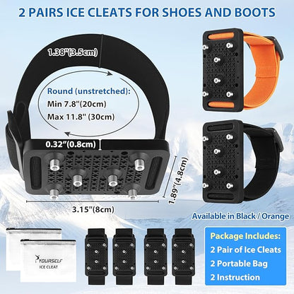 SYOURSELF Ice Cleats Crampons for Shoes and Boots, Rotatable Mid-Sole Traction Cleats Shoe Spikes for Snow and Ice, Non Slip Tungsten Spikes Ice Shoes Grippers for Men Women Winter Indoor/Outdoor