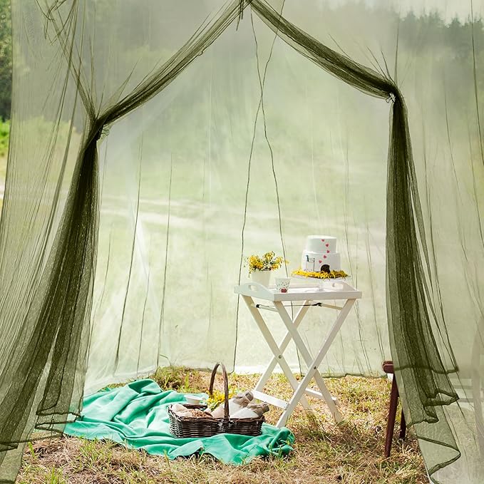 Tranqun 2 Pcs Mosquito Netting for Patio, Ultra Large Mosquito Net l 87 x W 87 x H 71 Inch for Bed with 2 Side Openings 16 Hanging Loops for Camping Home Outdoor Travel Dormitory Decor(Dark Green)