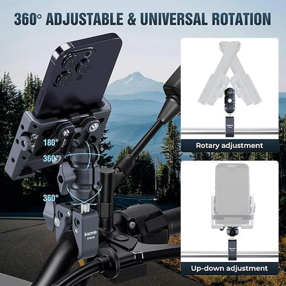 Shock-Absorbing Phone Clip Kit, Aluminum Double Socket Arm and Handlebar Strong Rod Clamp, Installed on 0.55-1.77" Diameter Rail Round Rod (KPS-13)