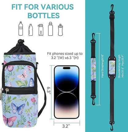 25/32/40/64oz Water Bottle Bag Holder Carrier-Insulated Crossbody Sling Case Sleeve with Strap & Pockets for Men Women Gym Cycling Travel Walking Hiking Camping