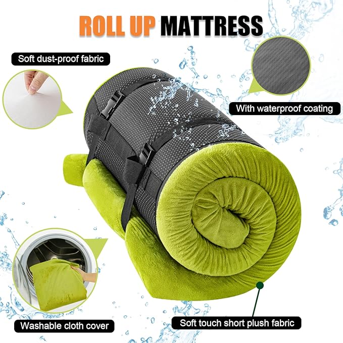 Sleeping Pad,3-inch Thick Memory Foam Camping Mattress,Portable Roll-Up Mat for Car/Tent/Floor/Cot/Travel,Comfortable Pad for Guests Sleepover