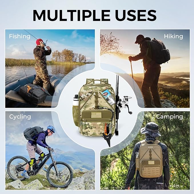 KastKing KarryAll KastMate Fishing Tackle Backpack,Water-Resistant Tackle Bag With 2 Rod Holders,Fishing Gear and Equipment With Large Gear Storage,Khaki Camo
