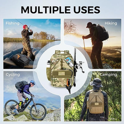 KastKing KarryAll KastMate Fishing Tackle Backpack,Water-Resistant Tackle Bag With 2 Rod Holders,Fishing Gear and Equipment With Large Gear Storage,Khaki Camo