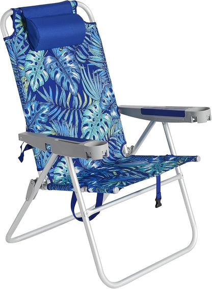 SUNNYFEEL Oversized Tall Folding Beach Chair Lightweight, 17" Portable Sand Chair for Adults Heavy Duty 500 LBS with Cup Holders, Foldable High Camping Lawn Chairs for Camp/Outdoor/Picnic/Sports