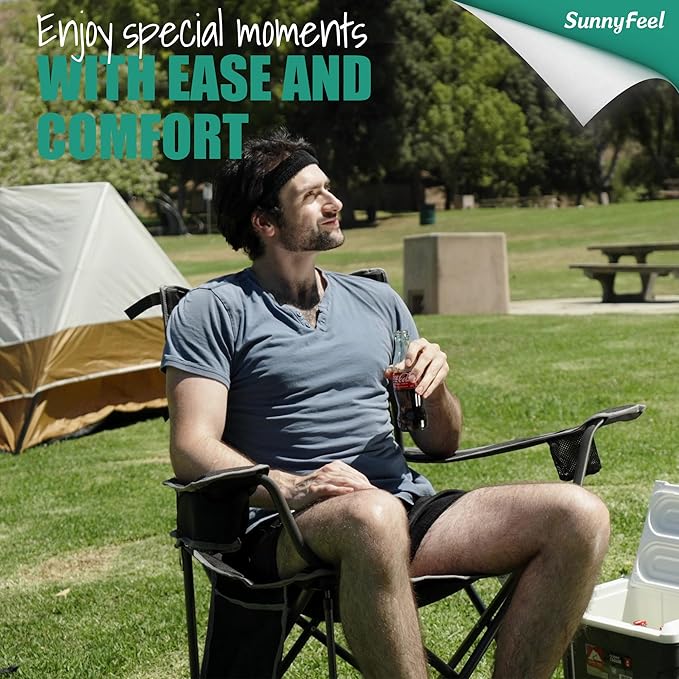 SUNNYFEEL XL Oversized Camping Chair, Folding Camp Chairs for Adults Heavy Duty Big Tall 500 LBS, Padded Portable Quad Arm Lawn Chair with Pocket for Outdoor/Picnic/Beach/Sports