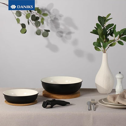 Daniks 9-Piece Nonstick Cookware Set, Ceramic Induction Pots and Pans with Detachable Silicone Handles, Oven & Dishwasher Safe, Black