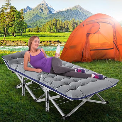 LILYPELLE Folding Camping Cot, Extra Wide Heavy Duty Sleeping Cots with Carry Bag, Double Layer Oxford Portable Travel Camp Cots for Home, Office Nap and Outdoor Beach