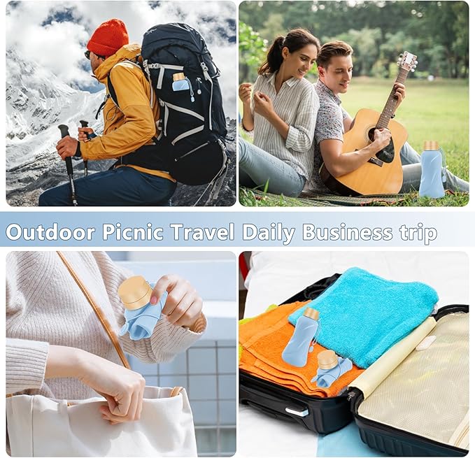 Collapsible Water Bottles 2 Pack,Leak Proof,Reuseable BPA Free Silicone Foldable Water Bottles,Durable Lightweight for Travel Gym Camping Hiking,Compact Size Portable Sports Water Bottle (Pink&Blue)