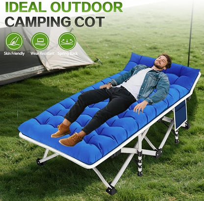 Camping Cots with Comfortable Pad Sleeping Bed for Camping Folding Cot with Mattress Heavy Duty Sleeping Cot with Carry Bag Guest Cots for Adults Easy to Set Up Office Home Outdoor Indoor Vacation