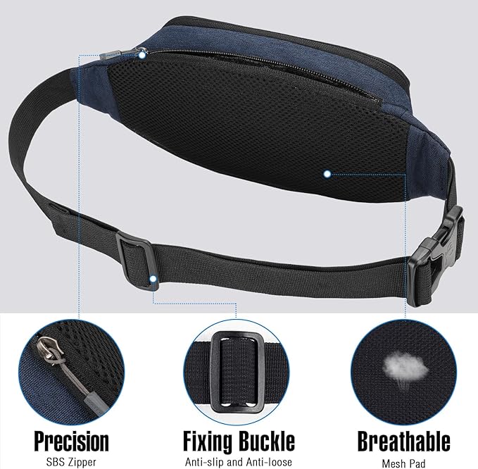 WATERFLY Fanny Pack Waist Bag: Small Hip Pouch Bum Bag Fannie Pack Phanny Fannypack Waistpack Bumbag Beltbag Sport Slim Fashionable for Jogging Hiking Hiker Woman Man