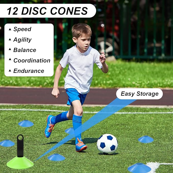 Speed Agility Training Equipment Set, Agility Ladder 20ft, 12 Football Cones, Resistance Parachute/Soccer Kick Trainer, Jump Rope, 5 Resistance Bands, Football Practice Equipment for Kids Adults