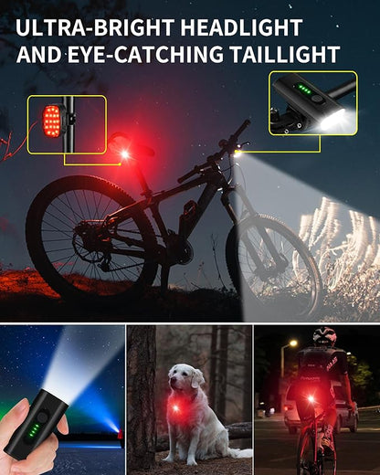 DARKBEAM Bike Headlight Rechargeable USB-C, Bicycle Lights 4000LM Ultra Bright, Mountain Bike Light Set for Night Riding, 6+5 Mode Waterproof Front Bike Light & Rear Light for Road, Cycling