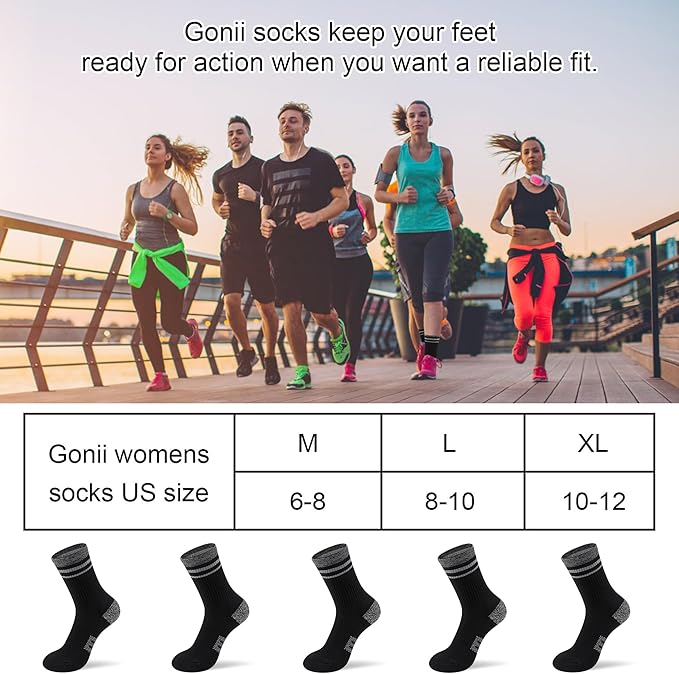 Gonii Women Athletic Crew Socks 5-6 Pairs - Comfort & Cushioned for Running, Hiking, Sports Arch Compression Socks