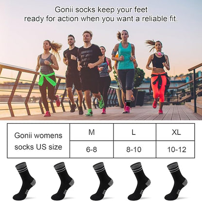 Gonii Women Athletic Crew Socks 5-6 Pairs - Comfort & Cushioned for Running, Hiking, Sports Arch Compression Socks