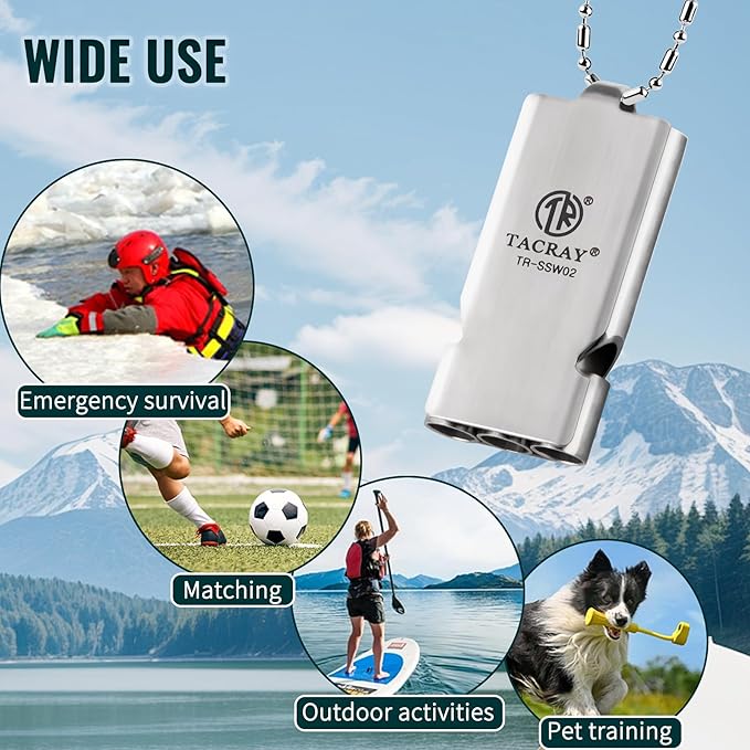 TACRAY Emergency Whistles Lifeguard Safety Whistle with Neck Chain and Keychain for Outdoor Camping Hiking