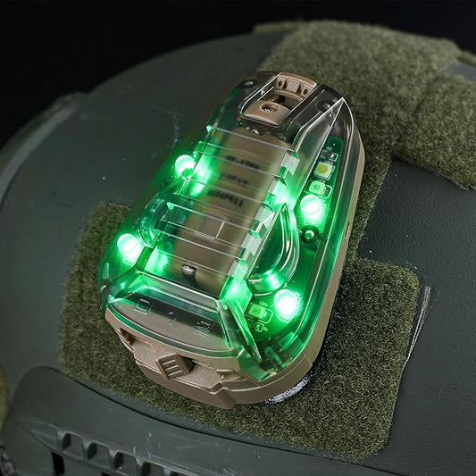 Tactical IR Helmet Light 4 Modes with Green + White LED + IR Strobe/Constant, Airsoft Survival Signal Identification Lamp for Fast Wendy and More Helmets