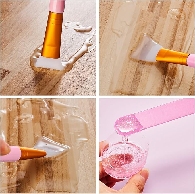 15 Pieces Reusable Stir Sticks Sets Include 12 Pieces Resin Stirring Makeup Sticks and 3 Pieces Silicone Epoxy Brushes for Mixing Resin Epoxy Liquid Facial Cover Paint Making DIY(Pink)