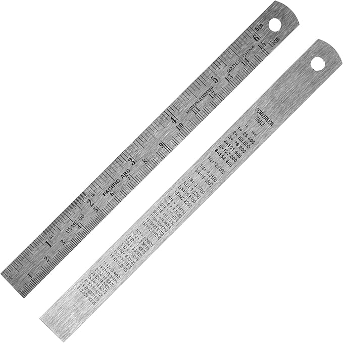 Pacific Arc 6 Inch Stainless Steel Ruler with Inch/Metric Conversion Table
