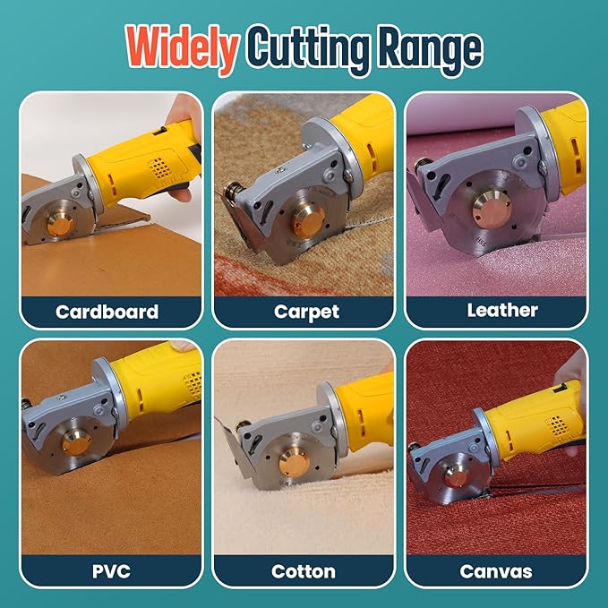 VLOXO Electric Rotary Fabric Cutter Cordless Electric Scissors, Multi-layer Fabric Cutter with Safety Lock and Replacement Blade Power Rotary Scissors for Cutting Leather, Carpet, Thick Fabric