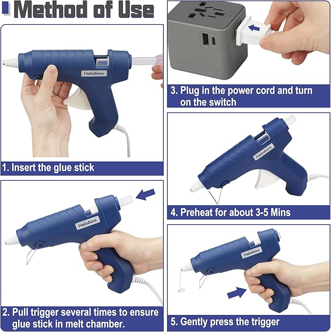 Hot Glue Gun with Preheating, 20 Glue Sticks, Full Size for DIY Crafts & Home Repairs (40W Blue)
